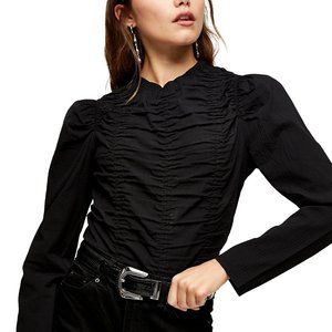 DEFECT Women's Topshop Ruched Long Sleeve Blouse Top Black Size 8 $60 G483
